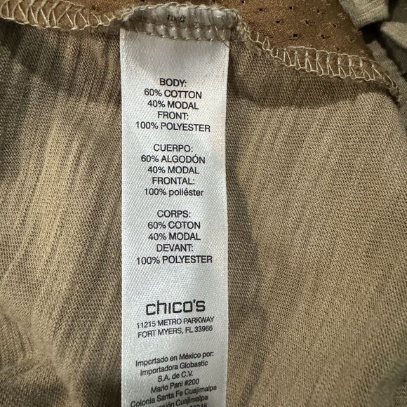 CHICOS Size 2 US L Perforated Microsuede Slub Knit Mixed Media Short Sleeve Top - Picture 6 of 6